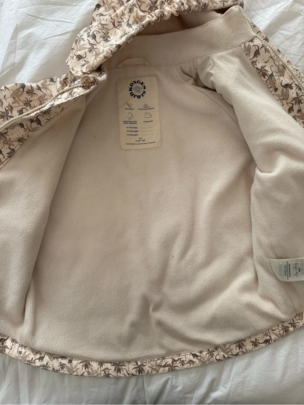Kids Beige Palm-Print Hooded Jacket